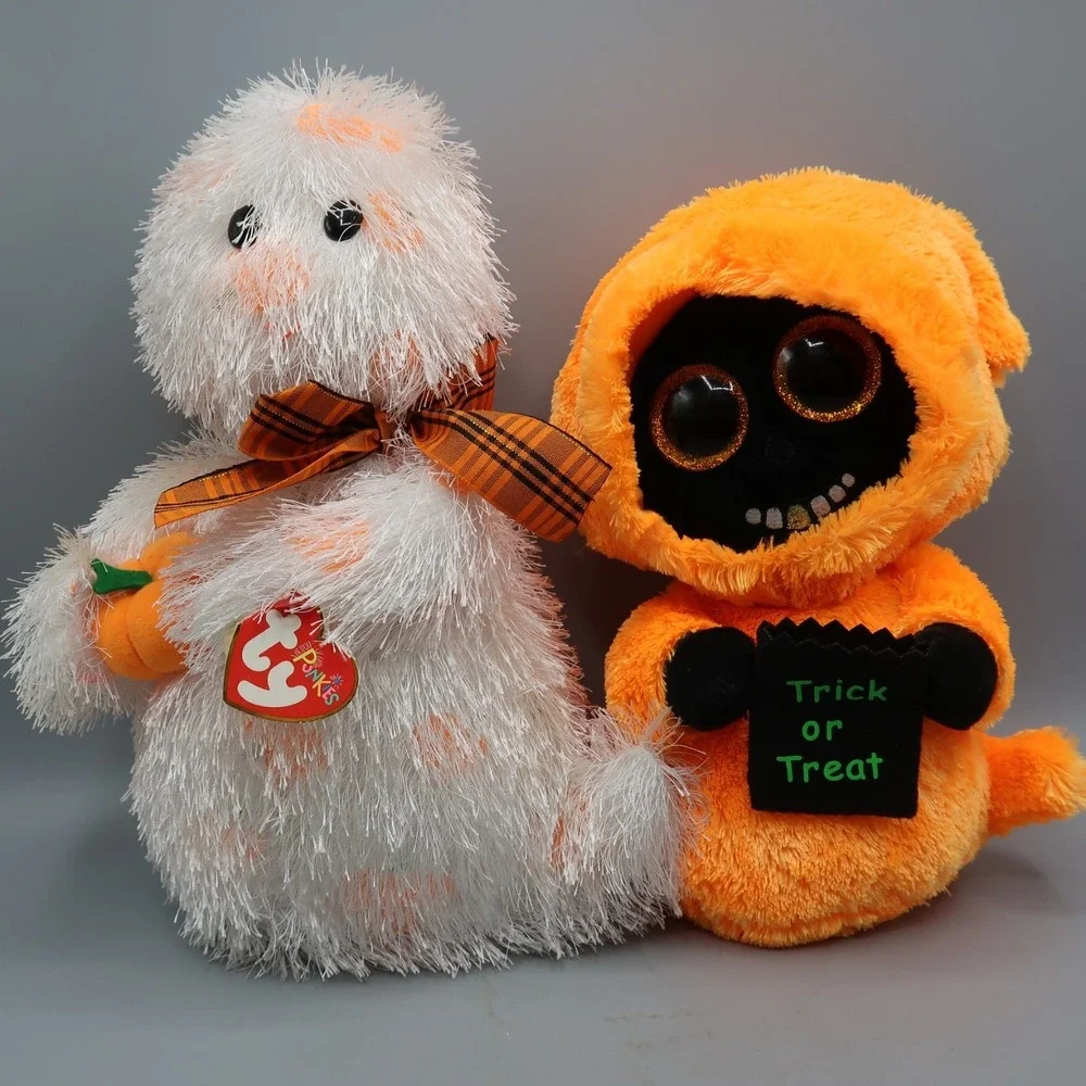 TY Beanie Buddy Punkies Halloween Ghost Shriekers & Grinner Orange 10 in Lot Set